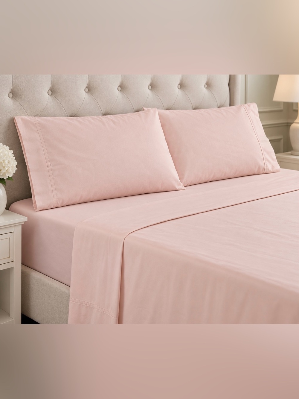 Egyptian Cotton King 4-Piece  Sheet Set Blush Pink Fitted Flat Pillowcases